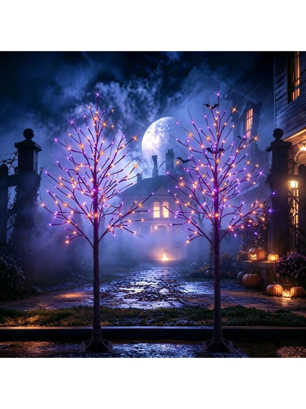 2 Pack 6FT LED Halloween Lighted Birch Trees - Purple & Orange, Waterproof Decor